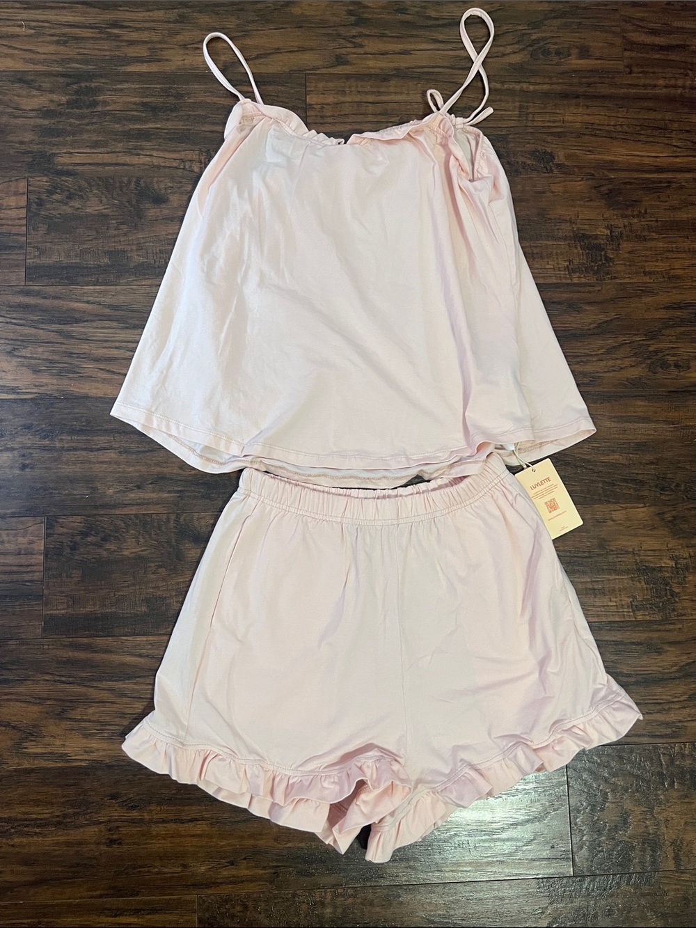 Light Pink Ruffle-Trim Cami & Short Pajama Set